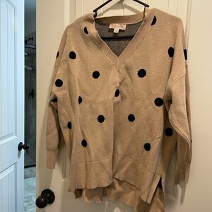 Philosophy Tan and Black Polka Dot V-Neck Sweater